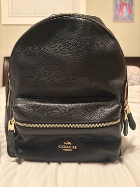 Coach Black Pebbled Leather Backpack with Gold Hardware